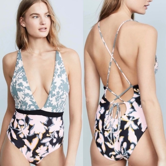 NEW Maaji Standard Chromatic Rainbow Deep Plunge One Piece Swimsuit - Picture 1 of 10